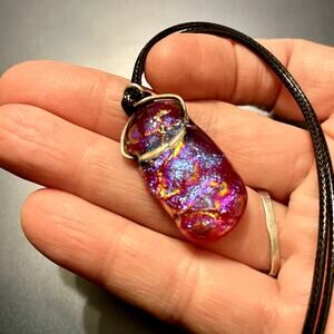 Raspberry Colored Dichroic Handcrafted Glass Pendant